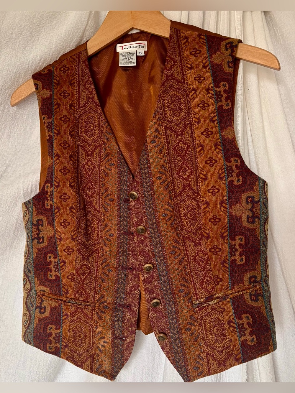 VTG Talbots Rust & Burgundy Patterned Women's Vest